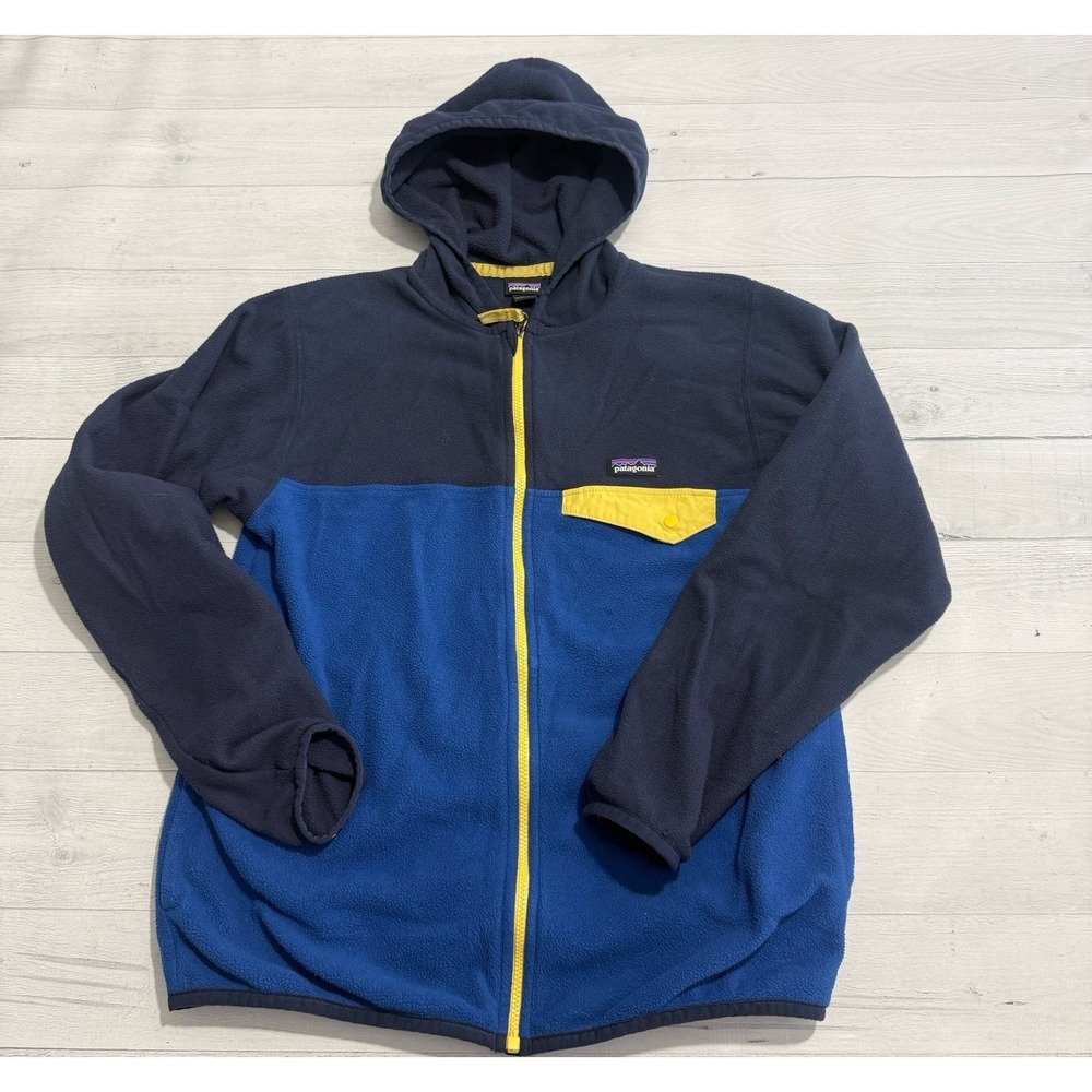Patagonia Kids' Micro D Snap-T fleece Jacket blue navy yellow kids size 12